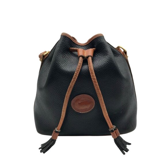 Dooney & Bourke Black & Brown Pebbled Grain Leather Vintage Bucket Bag - Picture 1 of 10